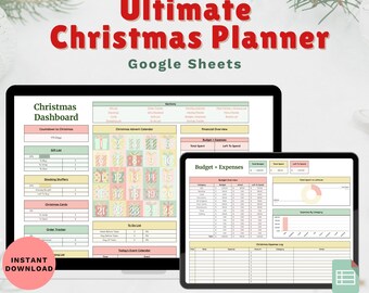 Christmas Planner Spreadsheet – Gift Tracker, Budget, Gift List, Meal Planner, Savings Tracker | Digital Holiday Organizer for Google Sheets