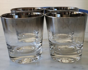 50s Queen's Lusterware shot glass set of 4, in the style of Dorothy Thorpe, mercury silver fade Mad Men barware.