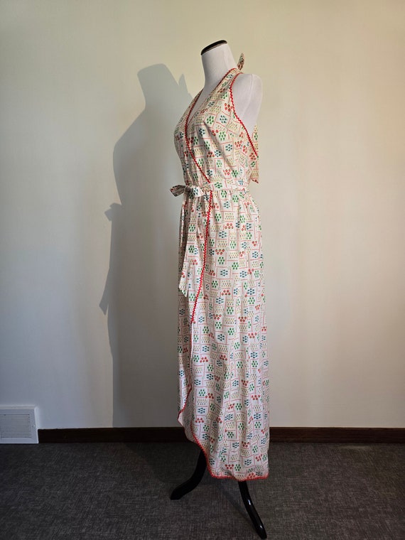 70s summer halter wrap dress, strawberry+floral p… - image 6