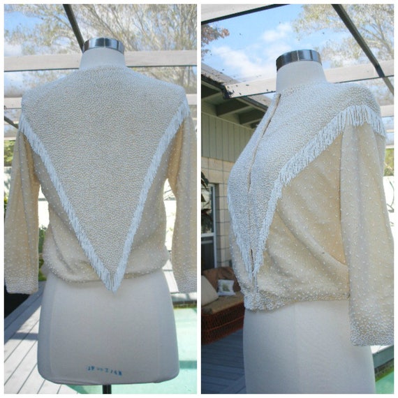 60s beaded sweater, heavily beaded fringe, vintage