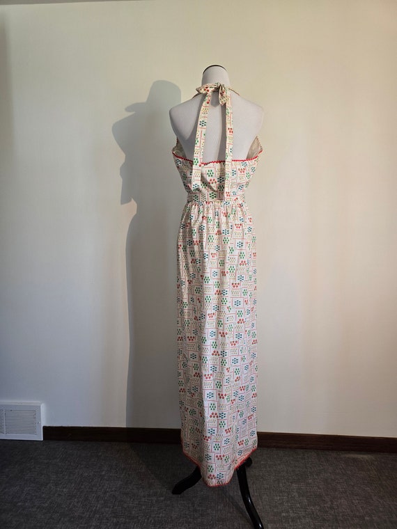 70s summer halter wrap dress, strawberry+floral p… - image 8