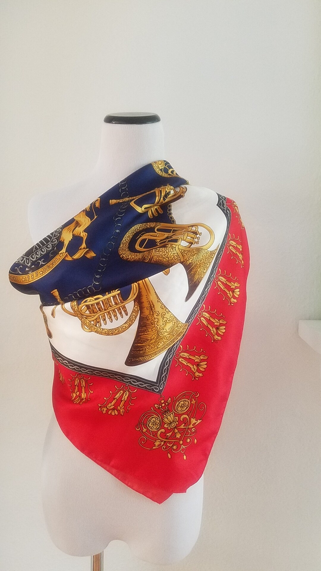 80s Souvenir Scarfkorea 1989 Seoul Silky Poly Scarf Featuring Lions