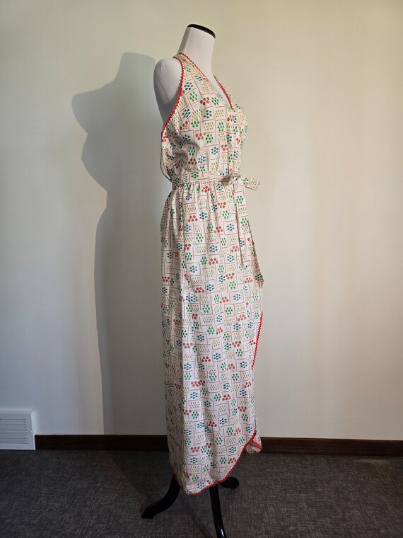 70s summer halter wrap dress, strawberry+floral p… - image 7