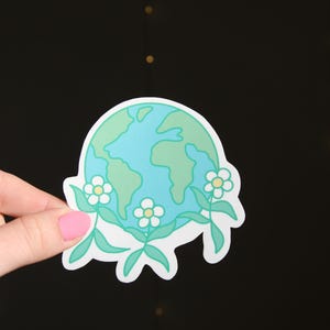 Flowers Dancing Around the Earth Nature Lover Sticker| Waterproof Glossy Laminated Aesthetic Sticker for Kindle, Laptop, Water bottle