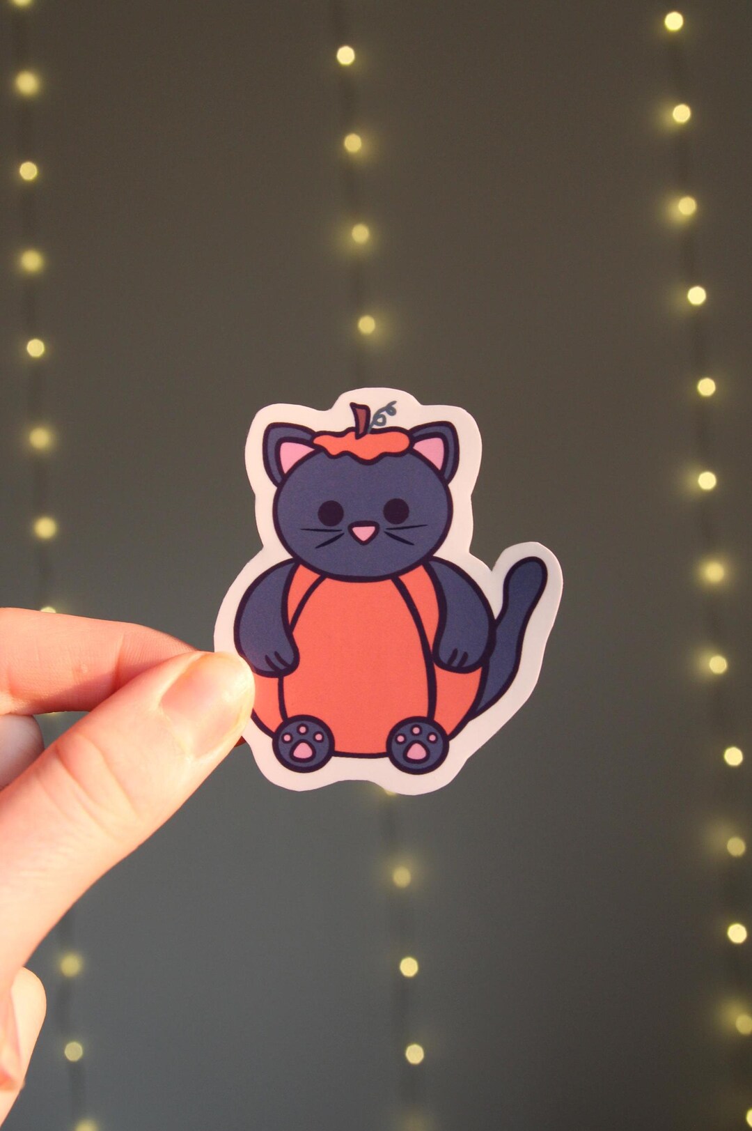 Cute Black Cat in a Pumpkin Fall Halloween Sticker | Waterproof Glossy ...