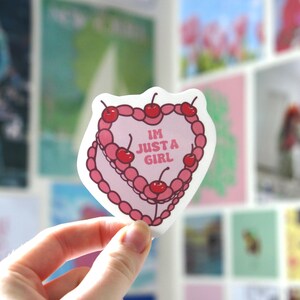 Im Just A Girl Cute Heart Cake Aesthetic Sticker | Waterproof Glossy Laminated Sticker for Kindle, Laptop, Water bottle
