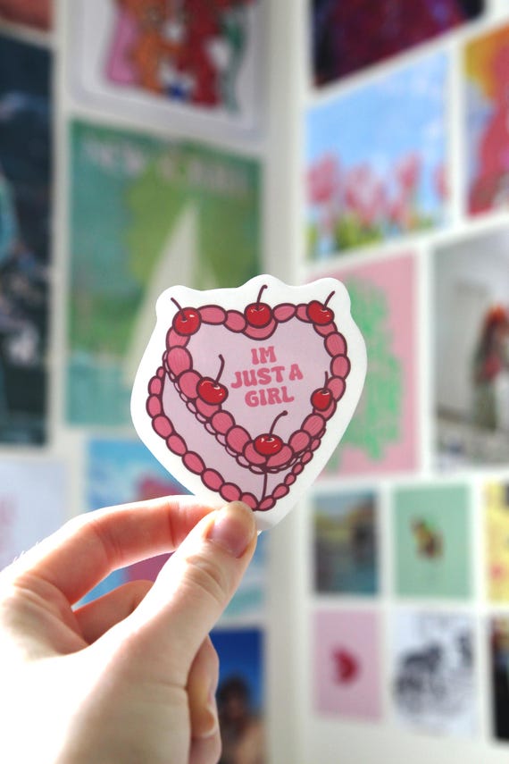 Im Just A Girl Cute Heart Cake Aesthetic Sticker | Waterproof Glossy Laminated Sticker for Kindle, Laptop, Water bottle