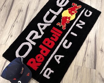 Handmade Red Bull Racing Tufted Rug: F1 Fan Gift, Home Decor