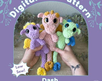 Patrón de crochet en PDF para el mini dragón Dash - Costura baja
