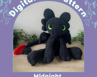 Midnight the Cuddly Fury Dragon PDF Crochet Pattern
