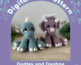 Dudley and Daphne the Cuddly Dinos 2 in 1 Crochet Pattern