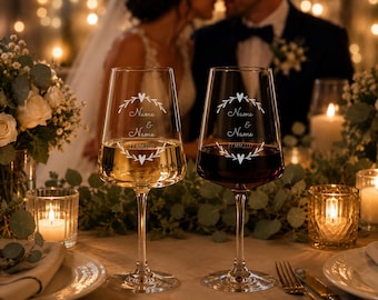 Weinglas mit Gravur zur Hochzeit, Verlobung – Personalisiert mit Namen | Stölzle Lausitz | Rotweinglas & Weißweinglas | Hochzeitsgeschenk