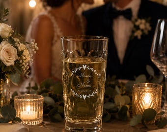 Dubbeglas mit Gravur zur Hochzeit & Verlobung – Motiv und Namen wählbar | Böckling Original | Pfälzer Hochzeitsgeschenk Brautpaar