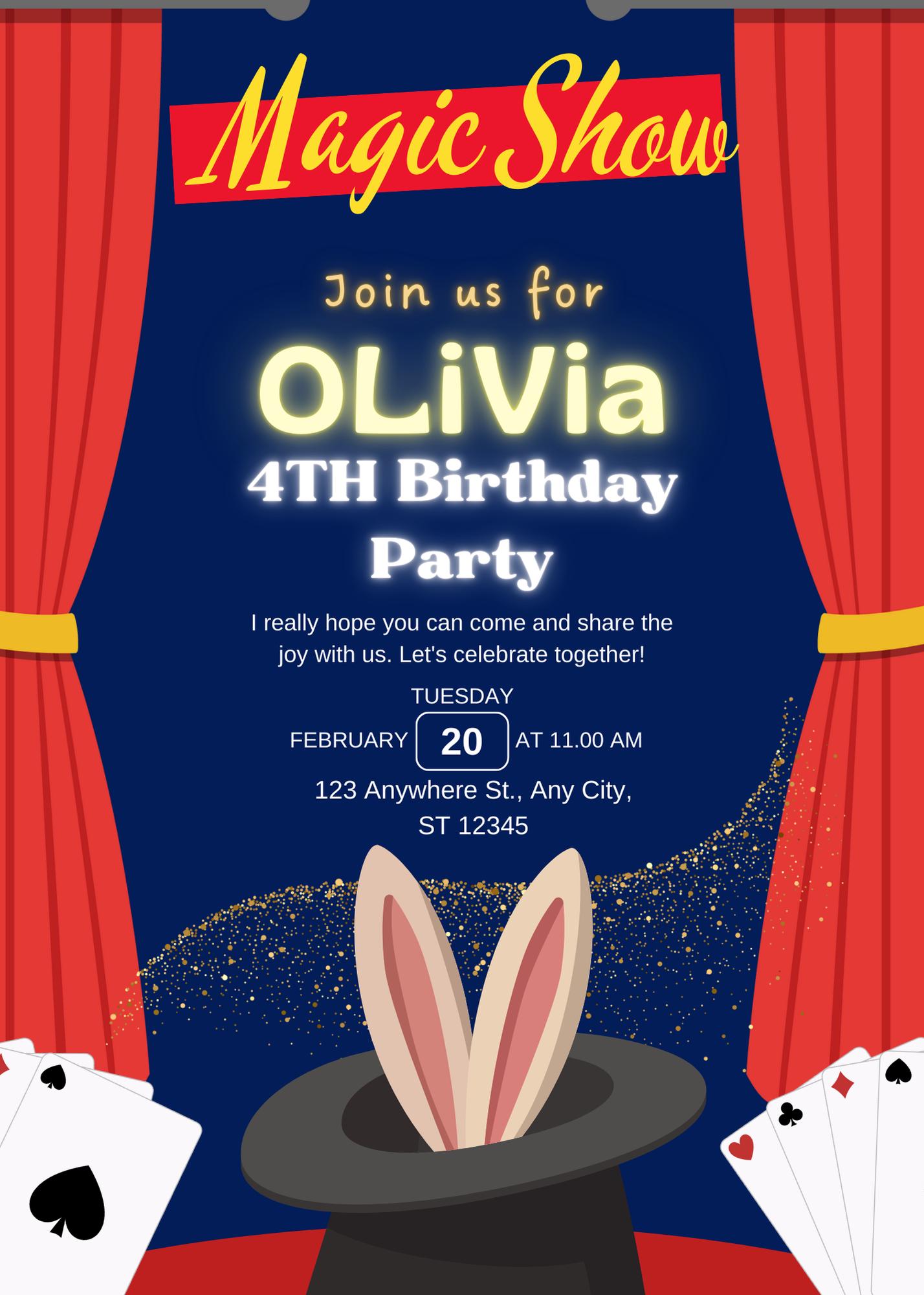 Editable Magic Birthday Invitation Template, Printable Circus Party ...