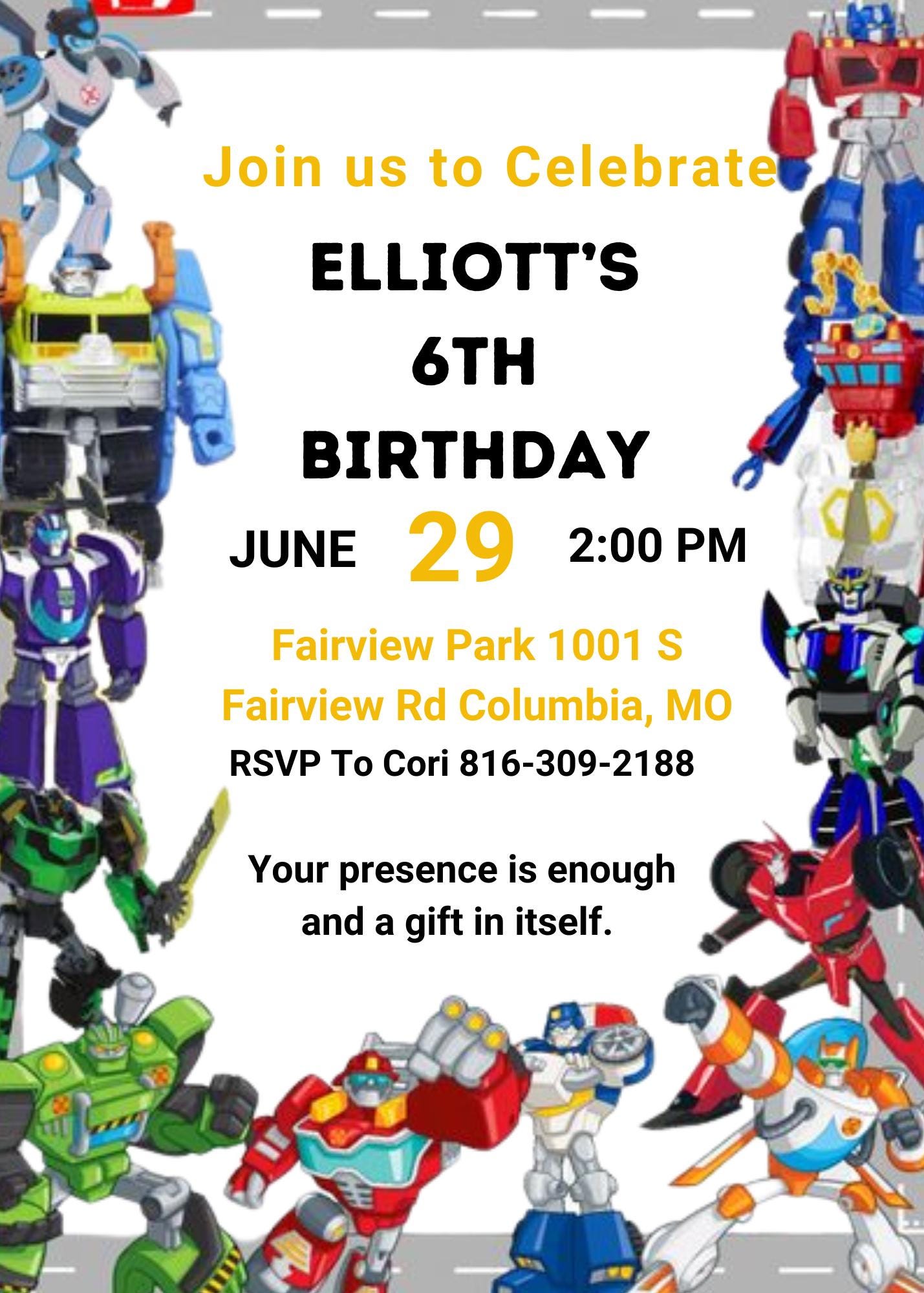 Editable Rescue Bots Birthday Invitation Template, Printable Autoboots ...
