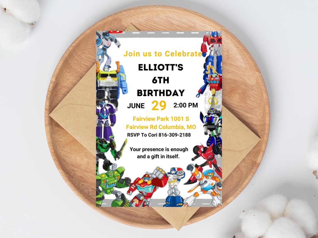 Editable Rescue Bots Birthday Invitation Template, Printable Autoboots ...