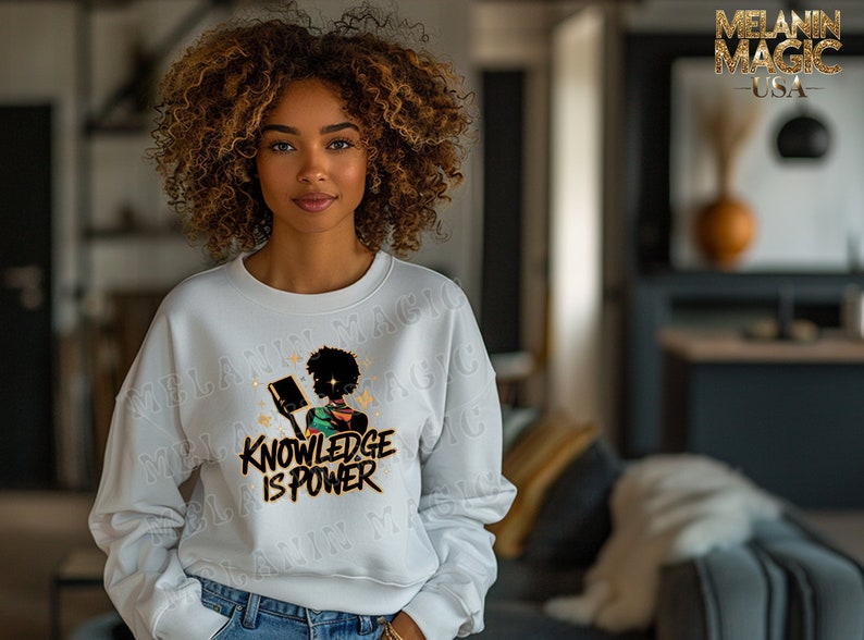 Knowledge Is Power Png Sublimation Design, Empowerment Png, Educational Png, Vibrant Png, Curly Hair Png, T Shirt Design, Digital Download image 5