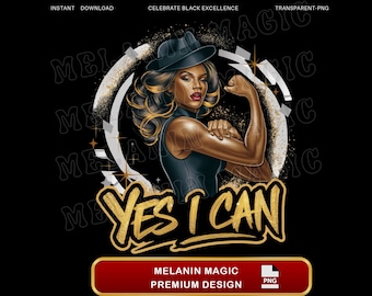 YES I CAN Empowerment png Sublimation Design Download, Strong Woman Clipart, Rosie the Riveter PNG, Feminist Design, Digital Download