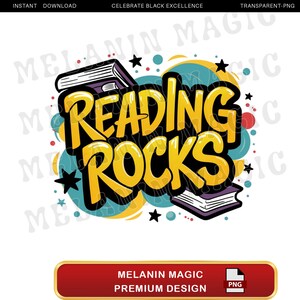 Projekt sublimacji Reading Rocks Png, Zabawne czytanie Png, Książki z kreskówek Png, Miłośnik książek Png, Sztuka czytania dla dzieci, Pobieranie cyfrowe, Projekt koszulki