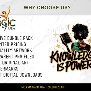 Knowledge Is Power Png Sublimation Design, Empowerment Png, Educational Png, Vibrant Png, Curly Hair Png, T Shirt Design, Digital Download image 4
