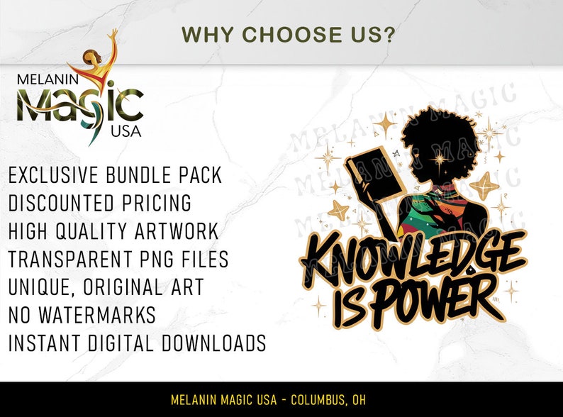 Knowledge Is Power Png Sublimation Design, Empowerment Png, Educational Png, Vibrant Png, Curly Hair Png, T Shirt Design, Digital Download image 4