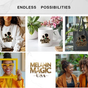 Knowledge Is Power Png Sublimation Design, Empowerment Png, Educational Png, Vibrant Png, Curly Hair Png, T Shirt Design, Digital Download image 6