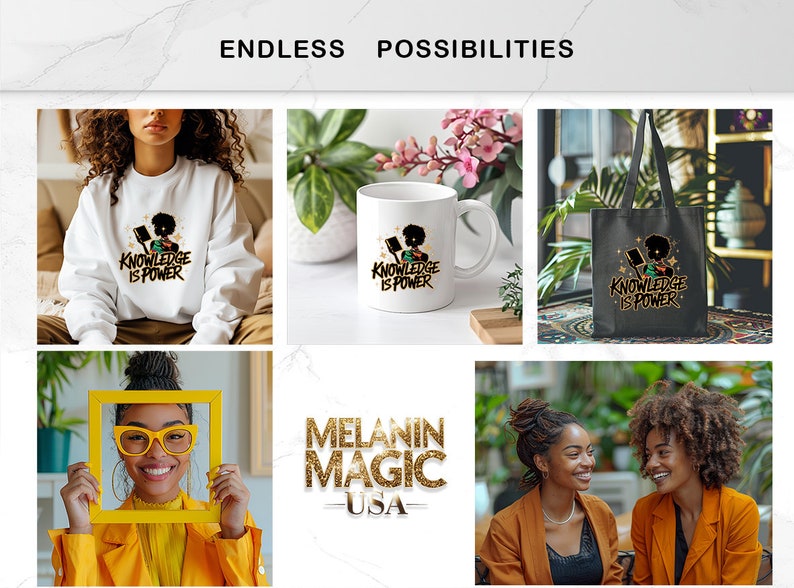 Knowledge Is Power Png Sublimation Design, Empowerment Png, Educational Png, Vibrant Png, Curly Hair Png, T Shirt Design, Digital Download image 6