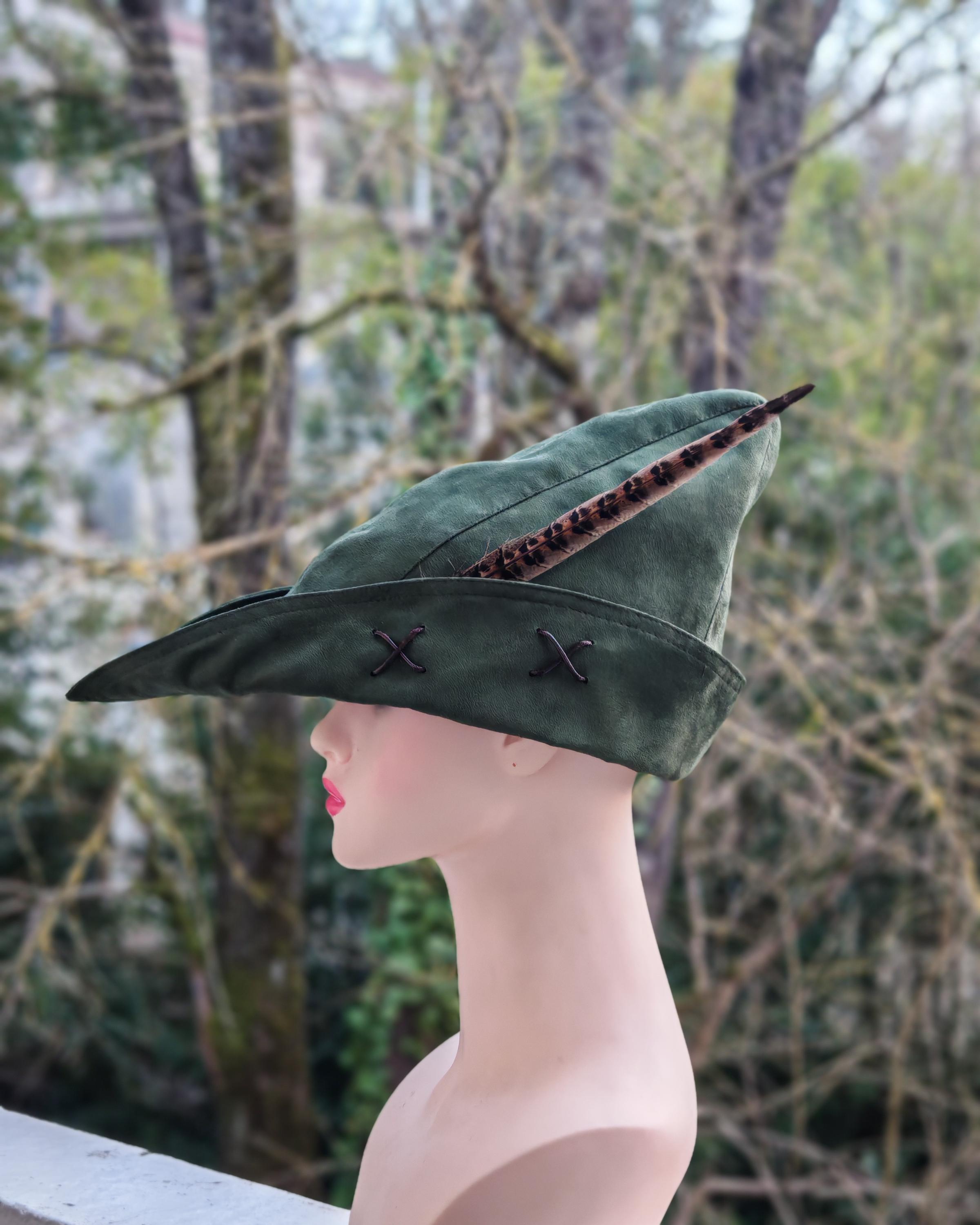 Robin Hood Hat. Beaked Hat. Suede Feather Hat. Hunter's Hat