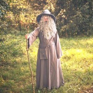 Wizard, magician, or Gandalf costume. Linen robe in 3 colors. Halloween costume, cosplay