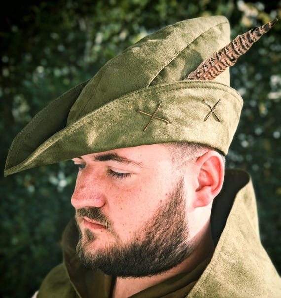 Robin Hood Hat. Beaked Hat. Suede Feather Hat. Hunter's Hat