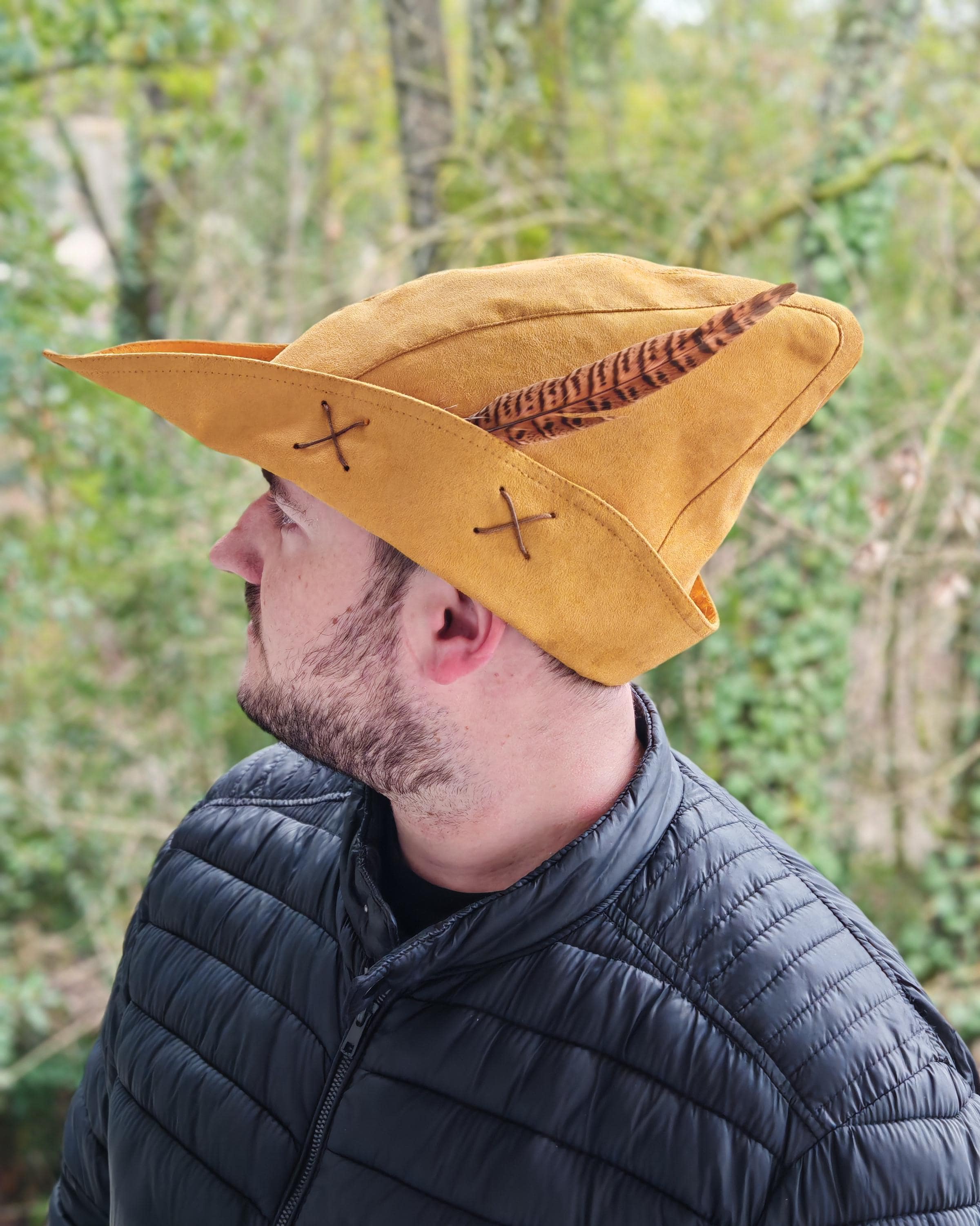 Robin Hood Hat. Beaked Hat. Suede Feather Hat. Hunter's Hat