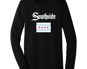 Southside Chicago Flag Black long sleeve t-shirt/jersey