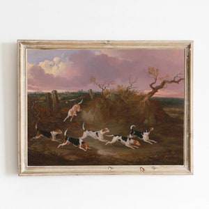 Beagles in Full Cry | Vintage British Oil Painting | Fox Hunting Art | English Countryside Print with Dogs| Digital Download |