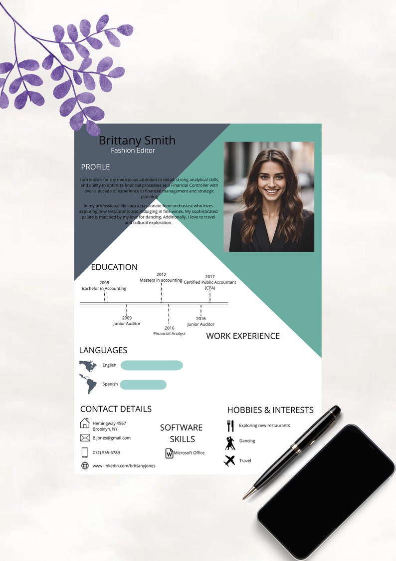 Professional Resume Template With Photo | Canva Editable | Executive CV ...