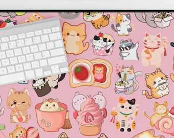 Japanese Mousepad Cute Shortcake Kitty Themed Desk Mat Adorable Pink Anime Manga Lover Gift for Teen Bedroom Gaming Setup Oversized Desk pad