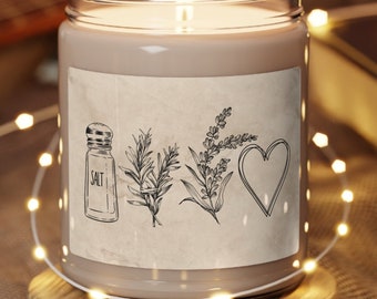 Vela mágica práctica, sal, romero y lavanda, decoración femenina con un toque de bruja otoñal, regalos de inauguración de la casa para la mejor amiga, regalos con temática de películas.