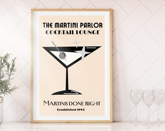 Martini Art Print Retro Bar Art Bar Cart Decor Retro Lounge Black Cat ...