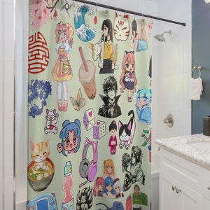 Anime Themed Shower Curtain Green Teen Boys Bathroom Japanese Themed Ninja Anime Demon Gifts for Teen Boys Manga Book Accessories Anime Fans
