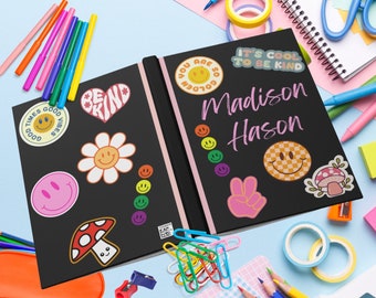 Personalized Journal Teen Girl Gifts Back to School Notebook Custom Name Journal Retro Sticker Book Notebook Teen Girl Stocking Stuffers