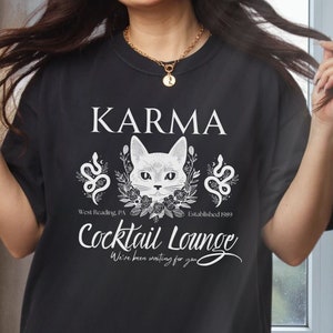 Taylor Karma Shirt Swift Gifts for Her Cat Lovers Tay Midnights Reputation Karma is a Cat Trendy Shirts Oversized Baggy tshirts for women