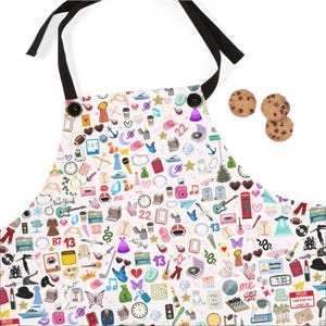 Swift Apron Taylor Decor Swifti Style Cooking Gift for Fans with Iconic Era Symbols Cardigans Bracelets Cats Hearts Cute Pink Kitchen Decor
