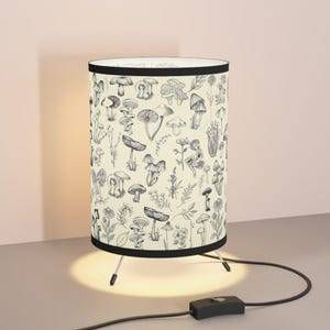 Mushroom Lamp Cottagecore Nature Inspired Light with Vintage Botanical Mushroom Print Aesthetic Decor for Cozy Boho Rooms and Gifts for her