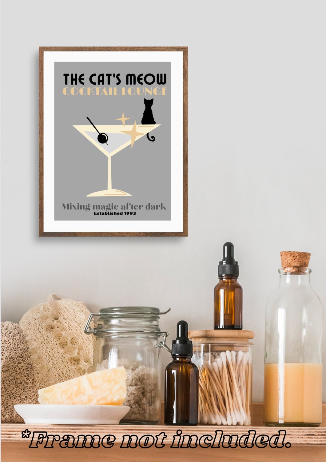 Cats Meow Cocktail Lounge Art Print - Retro Martini Bar Decor - Vintage ...