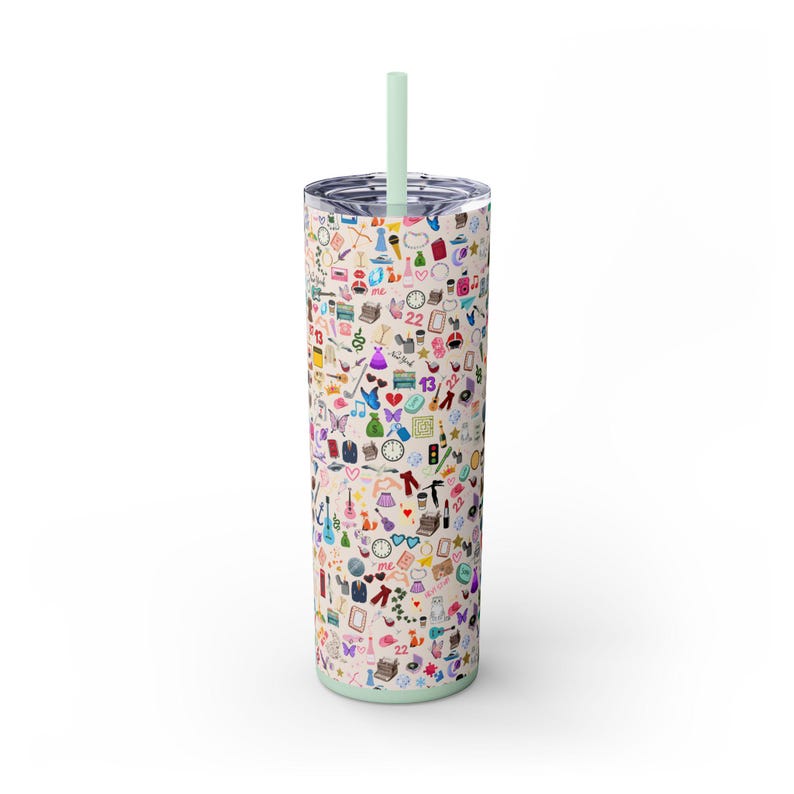 Taylor Tumbler. Swifti Water bottle Eras Inspired Showgirl Teen gift for Tay Fans 20oz Skinny Stainless Steel Cute Water Bottle with Straw image 3
