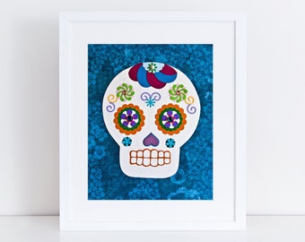 Dia de los Muertos // Day of the Dead // Collage Art Print Blue