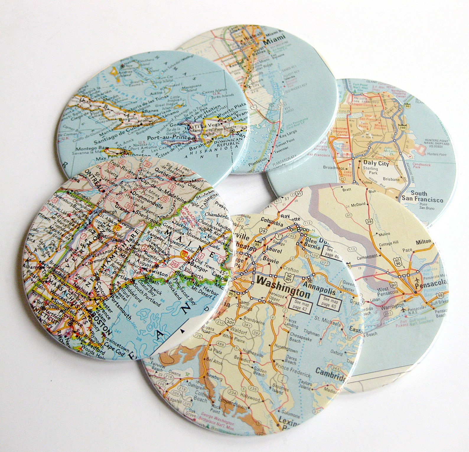 Map Coasters // Choose Your Own Set of 6 Etsy