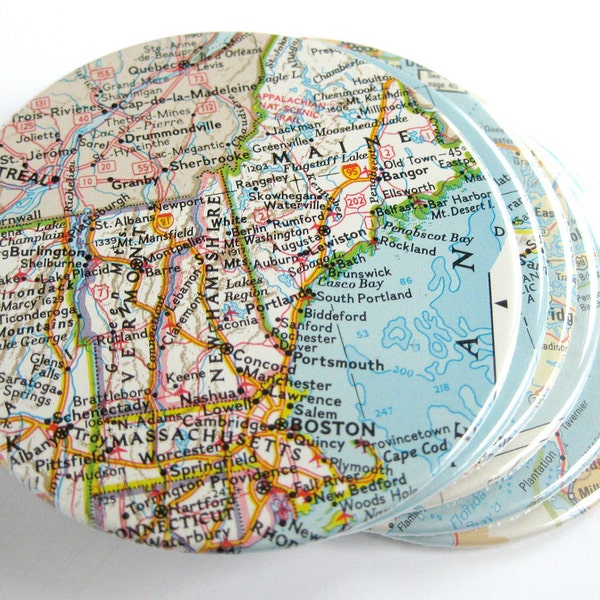 Map Coasters // Special listing for Amy // Choose Your Own Set of 6