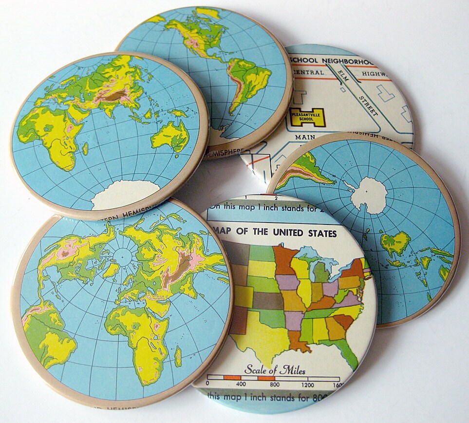 World Map Coasters // Recycled Vintage Atlas Etsy