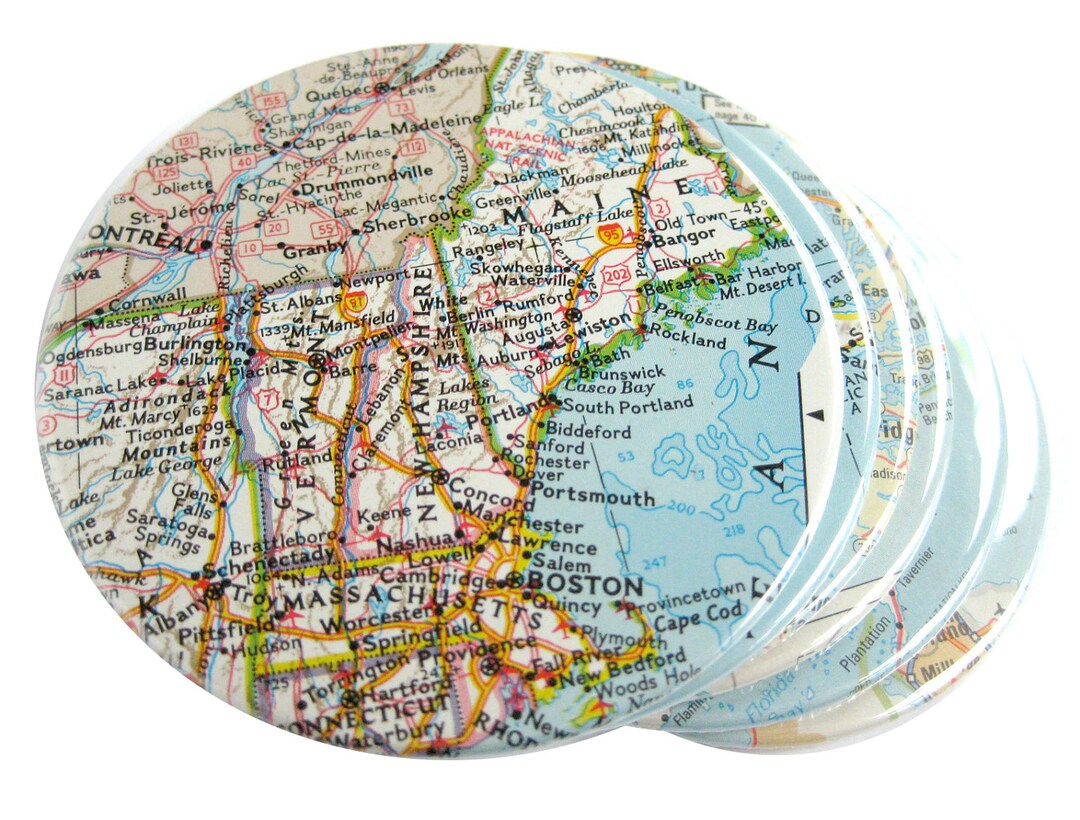 Map Coasters // Choose Your Own Set of 6 Etsy