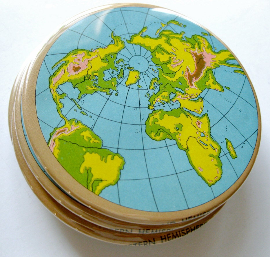World Map Coasters // Recycled Vintage Atlas Etsy